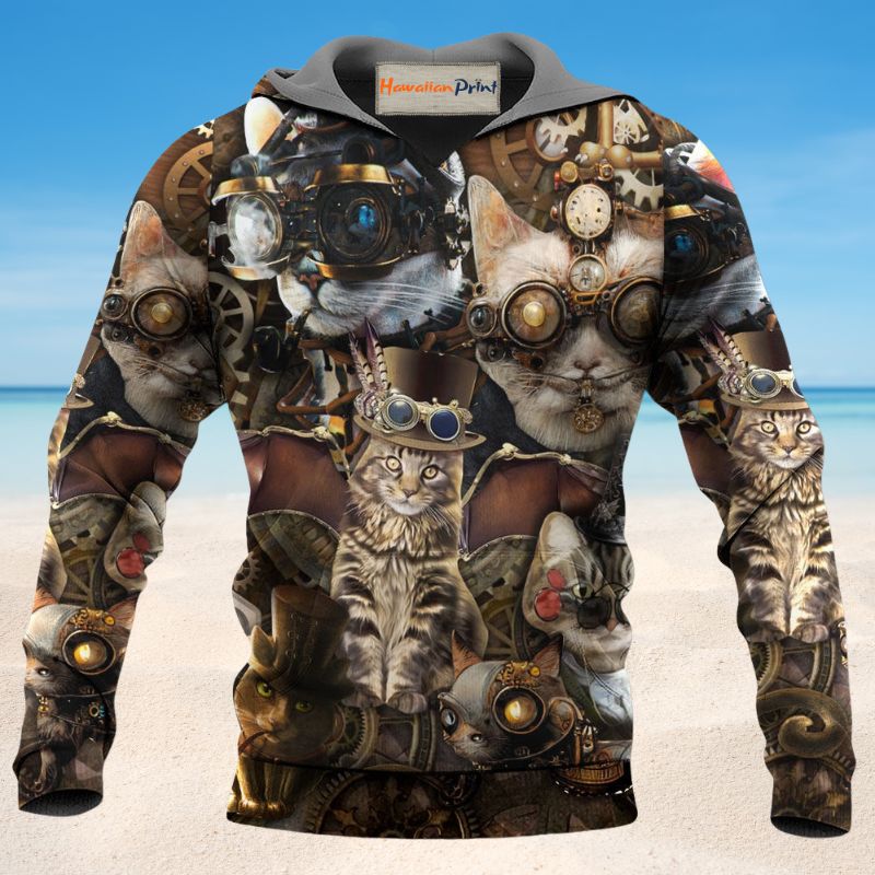 Steampunk Cat Mad World Art - 3D Hoodie