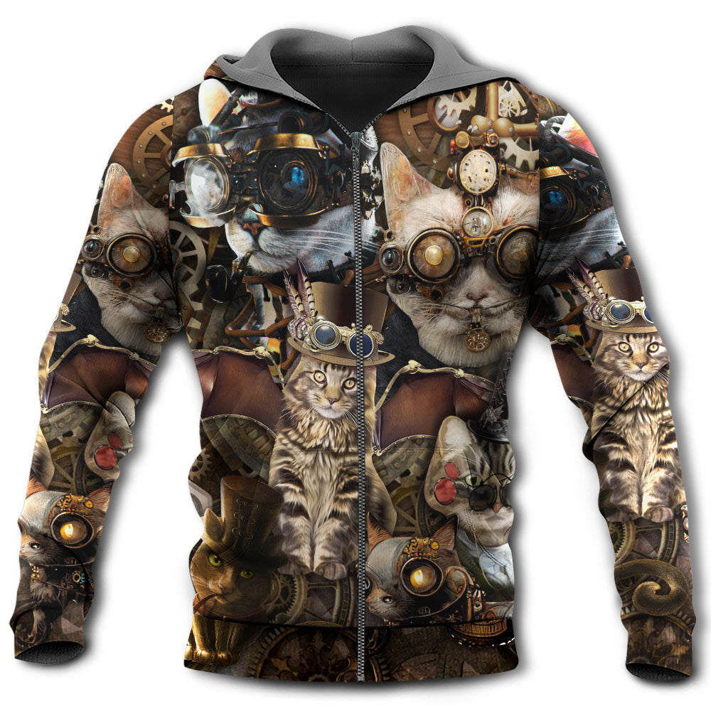Steampunk Cat Mad World Art - 3D Hoodie