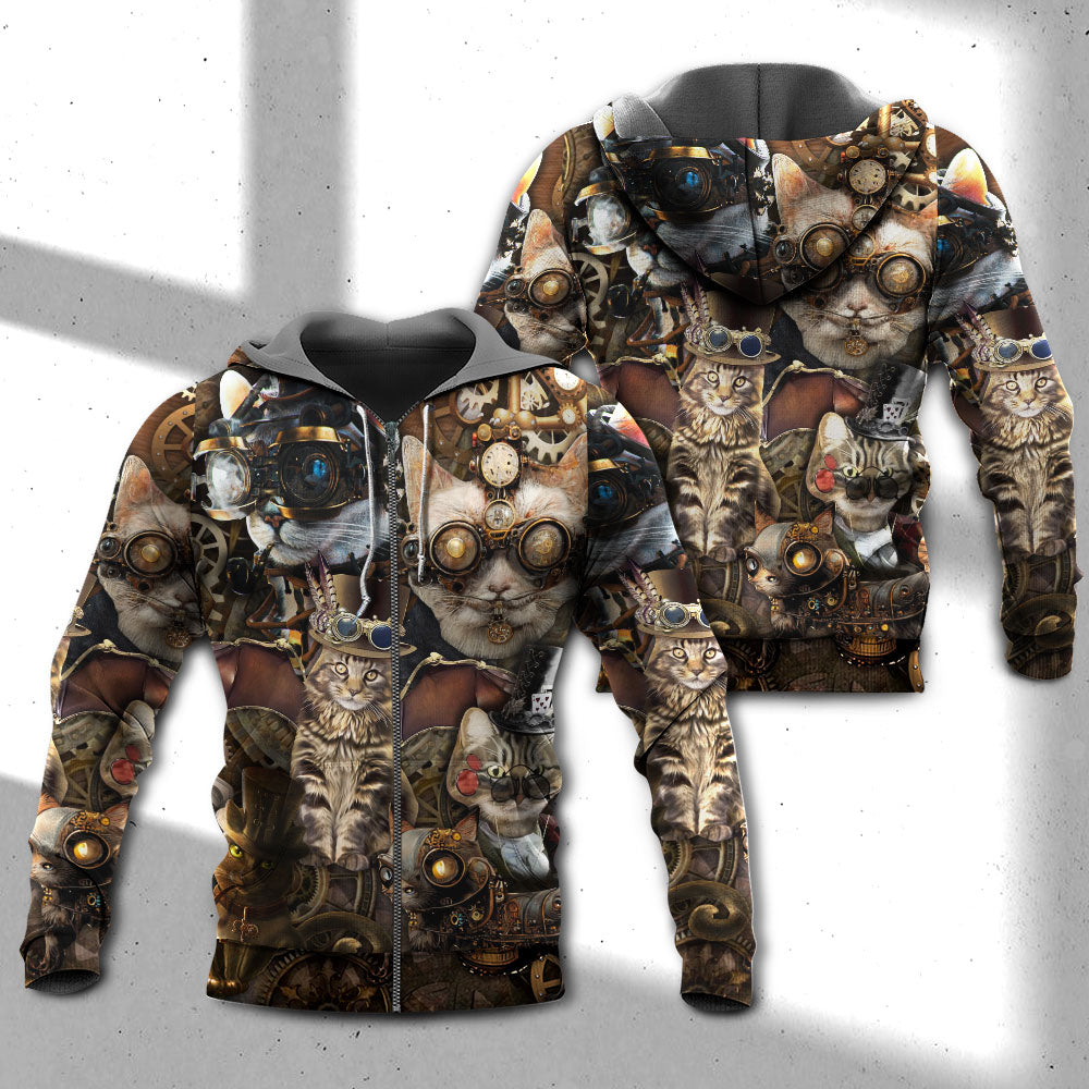 Steampunk Cat Mad World Art - 3D Hoodie