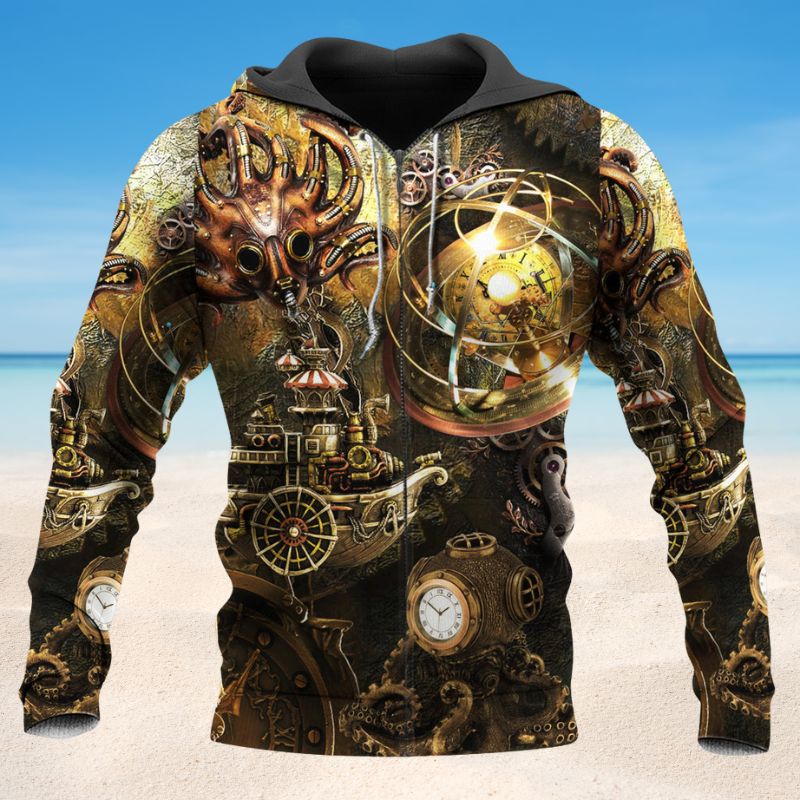 Steampunk Octopus Revolution - 3D Hoodie2