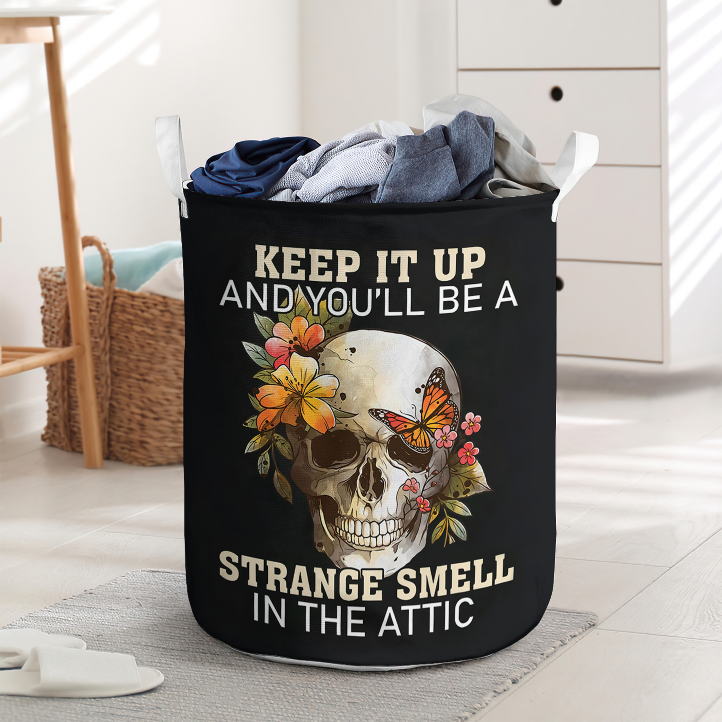 Skull and strange smell in the attic - Laundry basket - LAUB12NGC260222-Owls Matrix