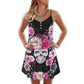 Sugar Skull Rose Floral – Women's Summer Sleeveless V-Neck Camisole Dress