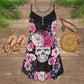 Sugar Skull Rose Floral – Women's Summer Sleeveless V-Neck Camisole Dress