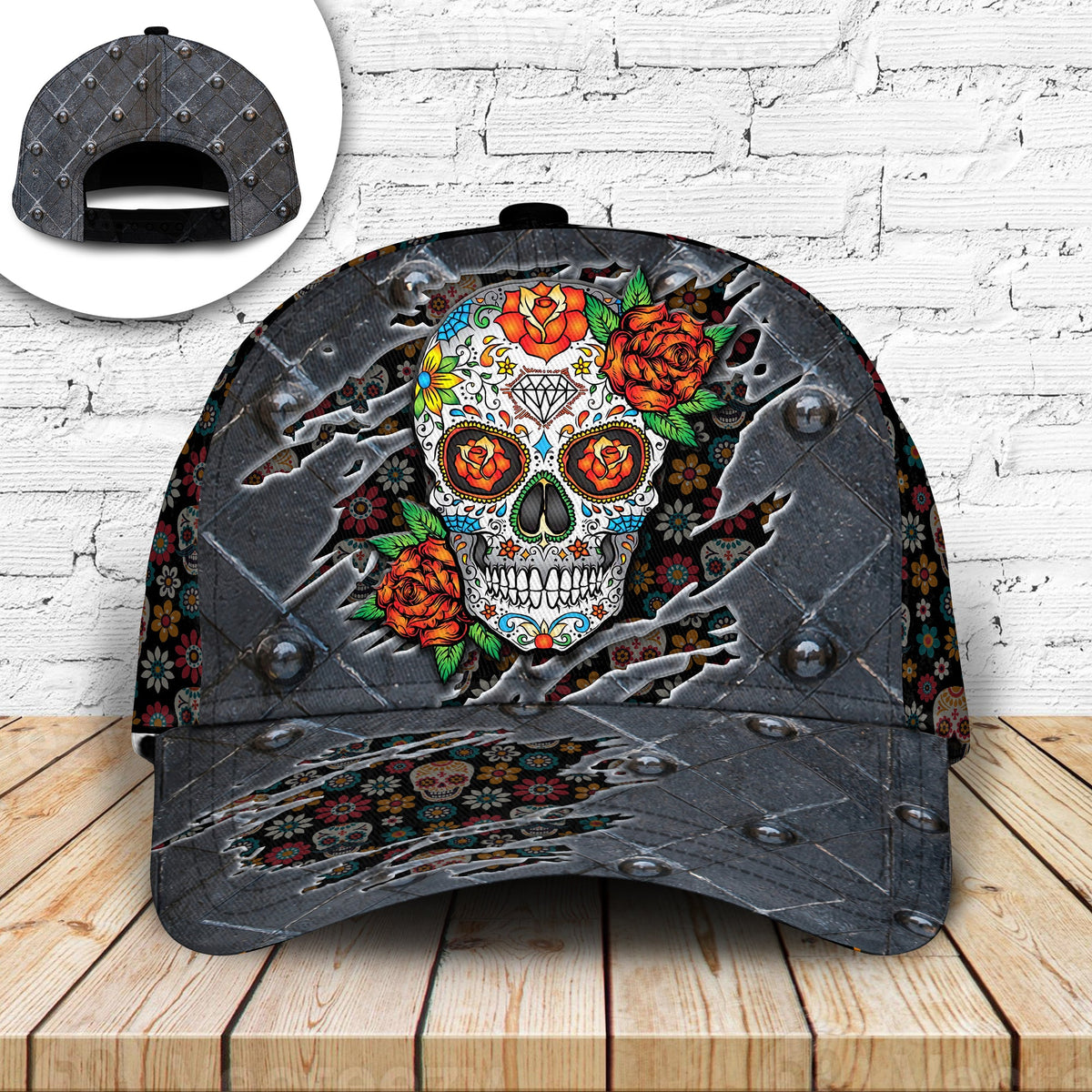 Sugar Skull Rose Metal Style – Classic Cap