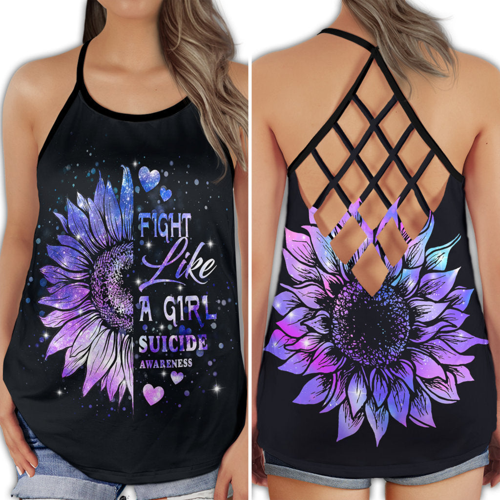 Fight Like A Girl Purple Flower - Hollow Tank Top