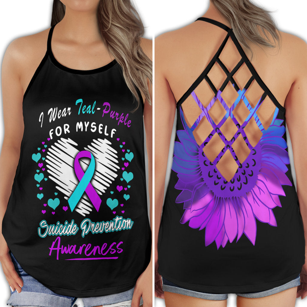 Suicide Awareness Teal Purple Support Myself Message - Hollow Tank Top