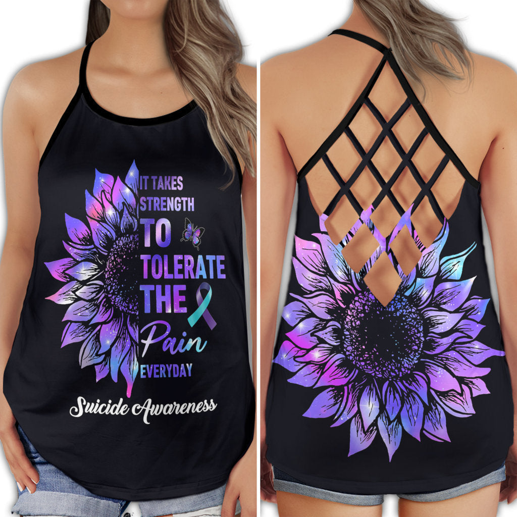 Suicide Awareness Strength Through Pain Awareness Message - Hollow Tank Top