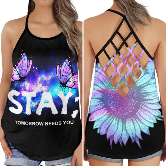 Stay Strong Tomorrow Needs You Message - Hollow Tank Top