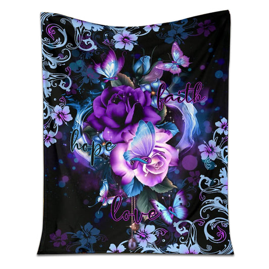 Mental Health Awareness Rose Butterfly 50 x 60 Inch Flannel Blanket For Cozy Bedroom And Sofa Decor