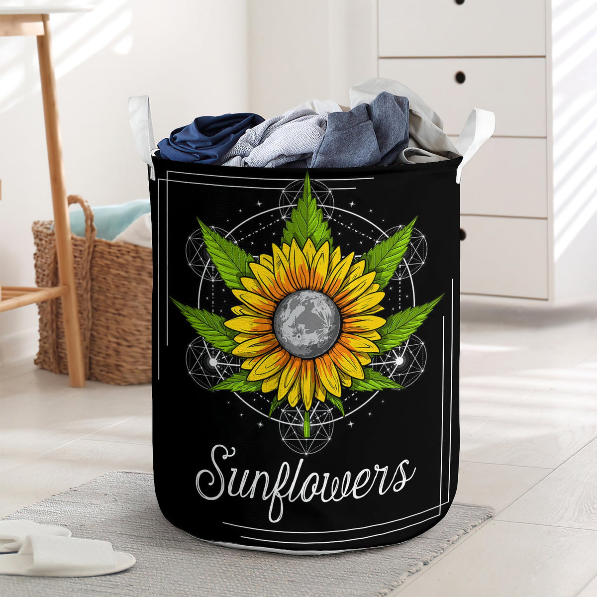 Sunflower peace moon black style - Laundry basket - LAUB09LIN020322-Owls Matrix