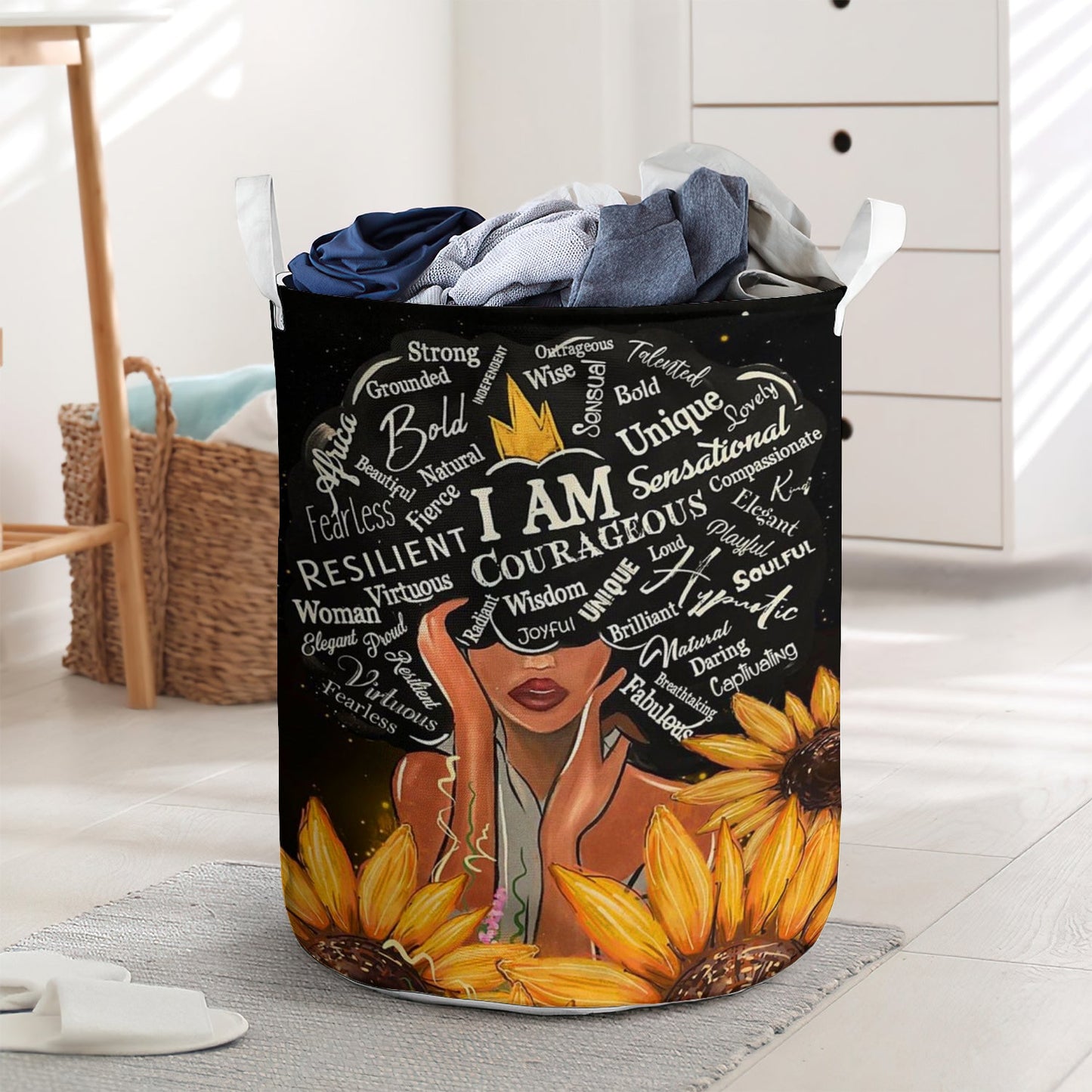 Sunflower black woman i'm strong - Laundry basket - LAUB12LIN020322-Owls Matrix