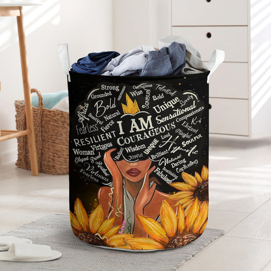 Sunflower black woman i'm strong - Laundry basket - LAUB12LIN020322-Owls Matrix