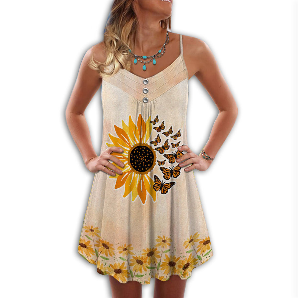 Butterfly Sunflower Summer Love – Women's Summer Sleeveless V-Neck Camisole Dress
