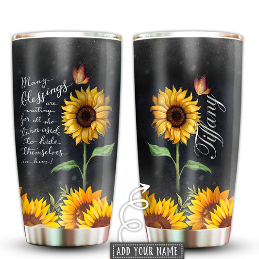 Sunflower Many Blessings Butterfly Personalized 20 Oz Tumbler