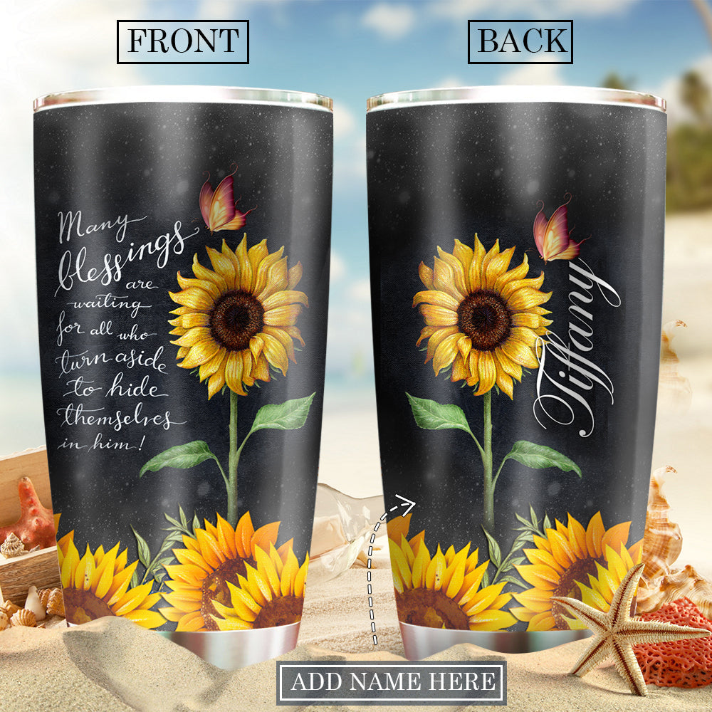 Sunflower Many Blessings Butterfly Personalized 20 Oz Tumbler