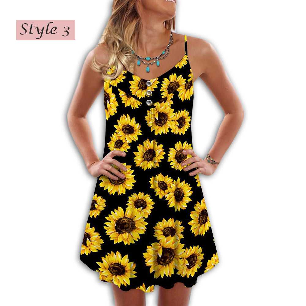 Beautiful Sunflower Pattern – Women's Summer Sleeveless V-Neck Camisole Dress