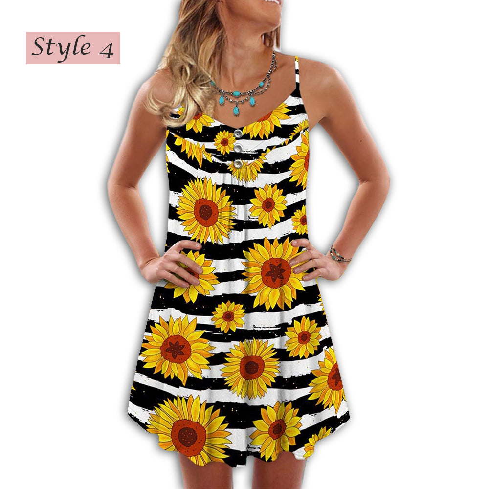 Beautiful Sunflower Pattern – Women's Summer Sleeveless V-Neck Camisole Dress