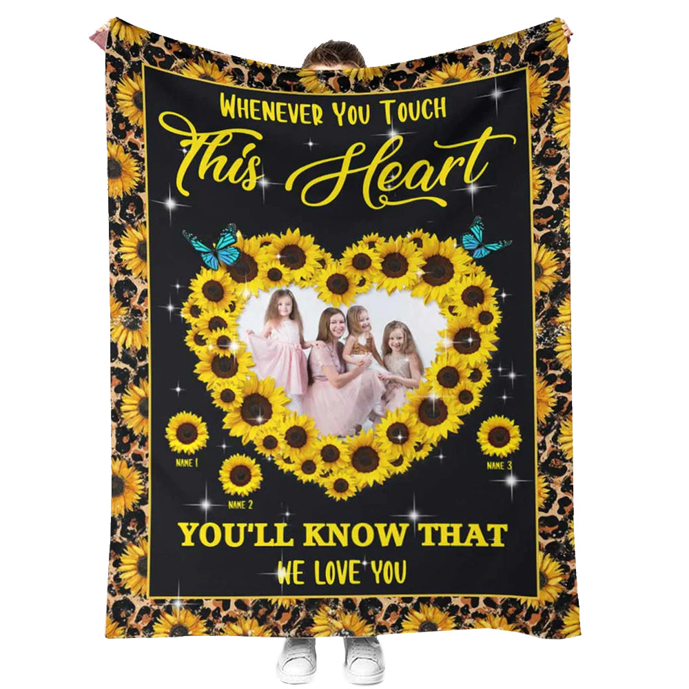 Sunflower Whenever You Touch This Heart Personalized 50 x 60 Inch Flannel Blanket For Cozy Bedroom And Sofa Decor