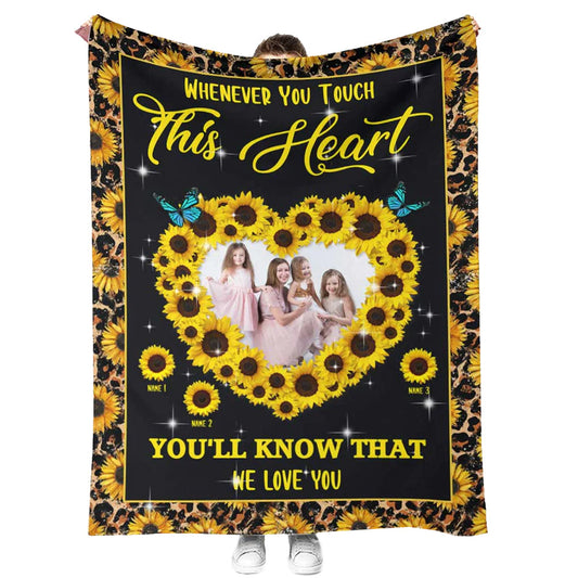 Sunflower Whenever You Touch This Heart Personalized 50 x 60 Inch Flannel Blanket For Cozy Bedroom And Sofa Decor