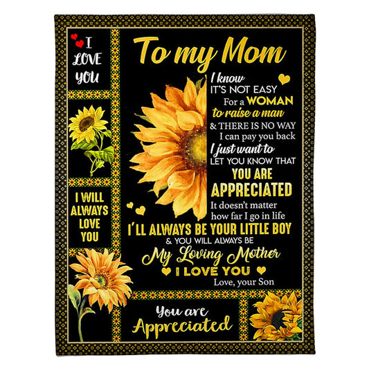 Sunflower Inspiring Family Hero Message Mother 50 x 60 Inch Flannel Blanket For Cozy Bedroom And Sofa Decor