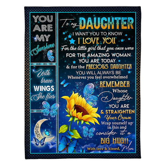Sunflower Butterfly Big Hug Daughter Gift 50 x 60 Inch Flannel Blanket For Cozy Bedroom And Sofa Decor