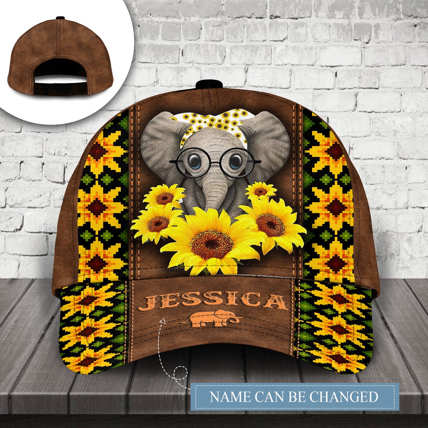 Cute Elephant Sunflower Be Kind Personalized – Classic Cap