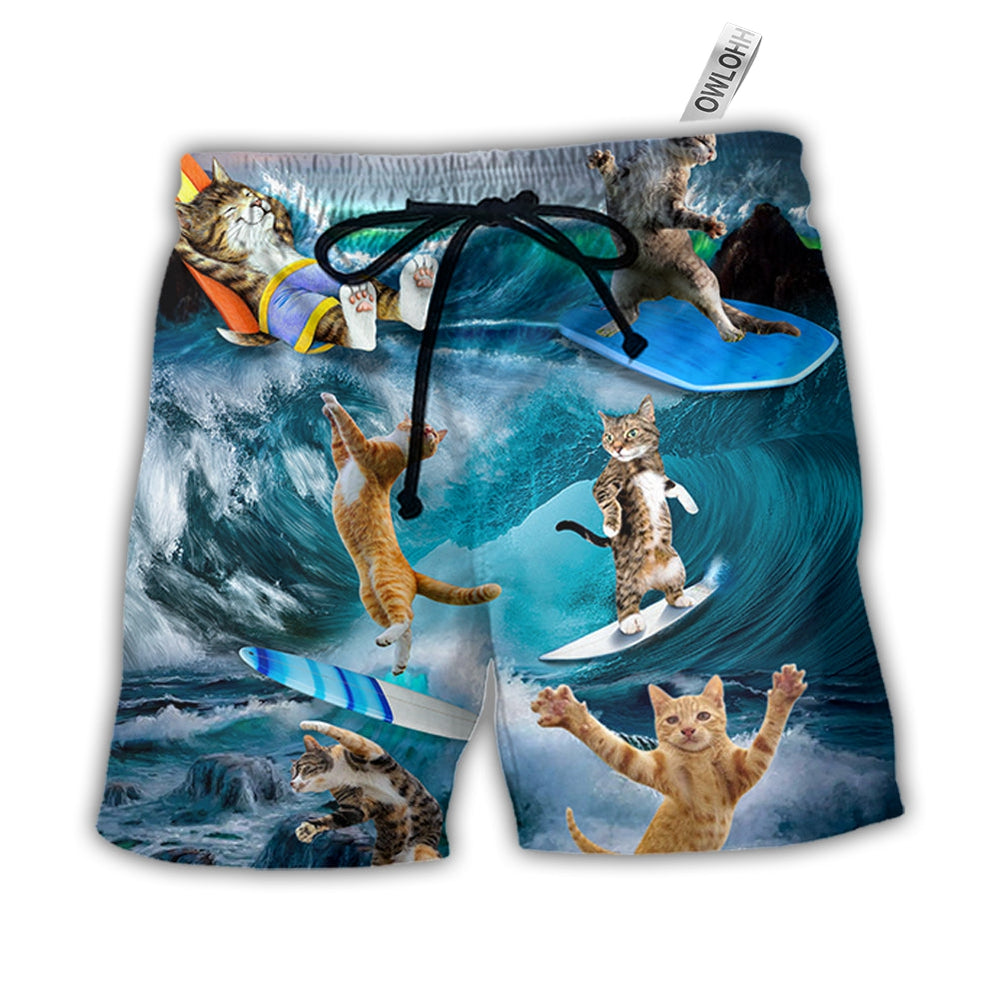 Beach Short / Adults / S Surfing Cute Cats Style - Beach Short - Owls Matrix LTD