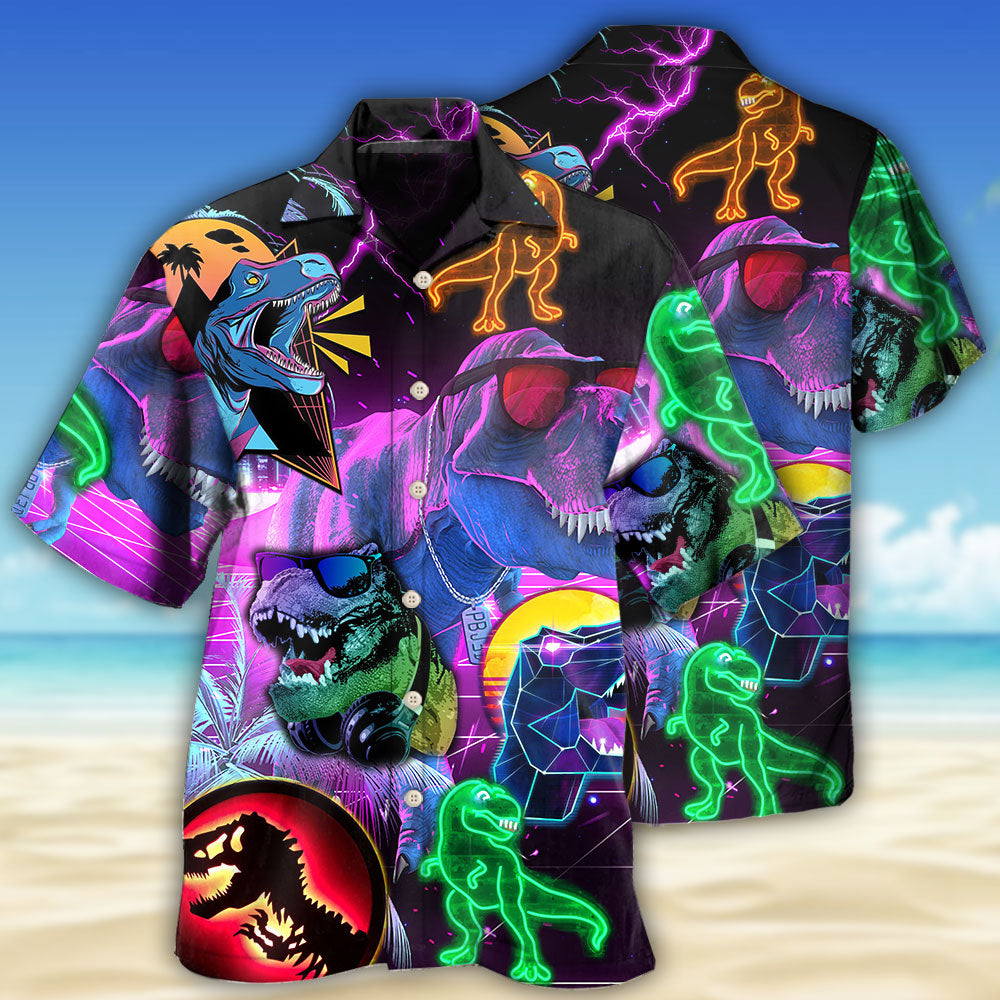 Neon T Rex Dinosaur Art - Hawaiian Shirt