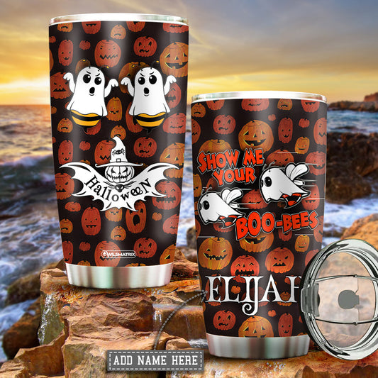 Halloween Boo Bee Pumpkin Personalized 20 Oz Tumbler For Hot Cold Drinks And Travel
