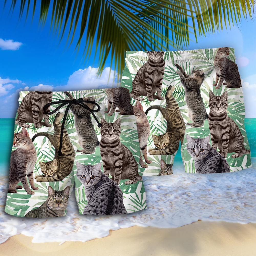 Tabby Cat Tropical Leaf Pattern – Beach Short