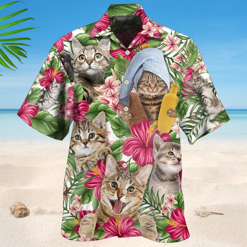 Tabby Cat Tropical Floral Style – Hawaiian Shirt