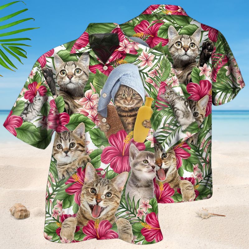 Tabby Cat Tropical Floral Style – Hawaiian Shirt