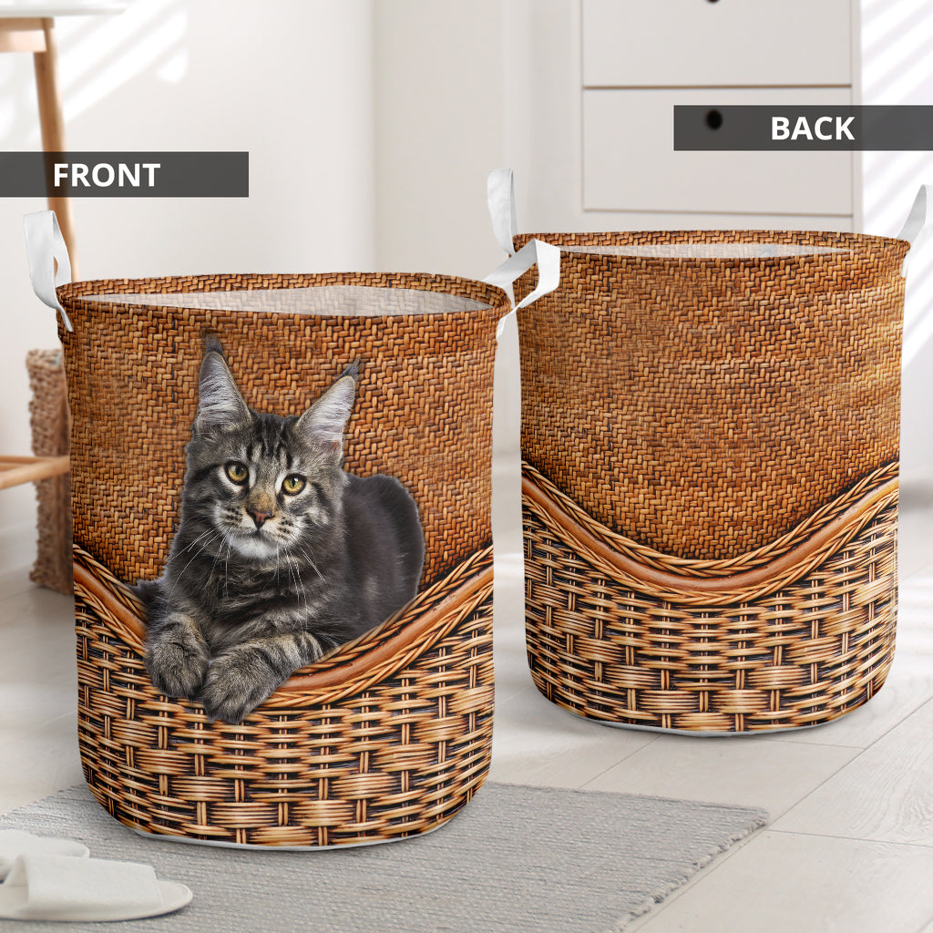 Tabby Cat Rattan Texture - Laundry Basket - Owls Matrix LTD