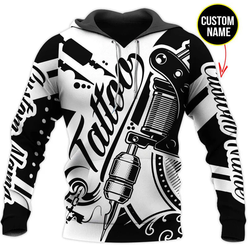 Tattoo Black And White Custom Name Art - 3D Hoodie