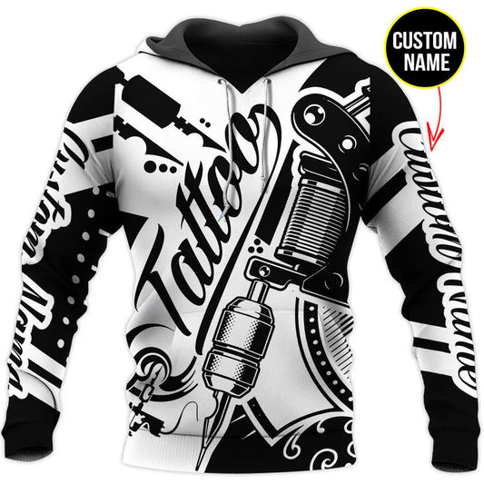 Tattoo Black And White Custom Name Art - 3D Hoodie