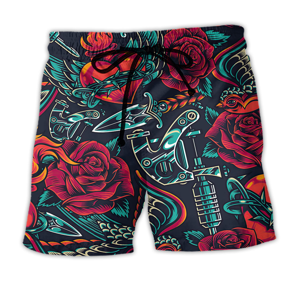 Tattoo Red Rose Heart Art – Beach Short