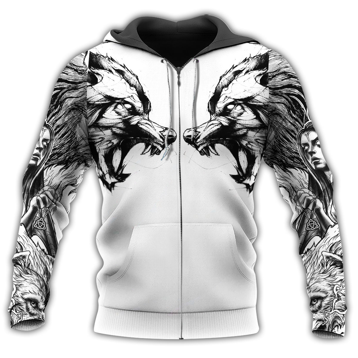 Tattoo Wolf Symmetry Art - 3D Hoodie