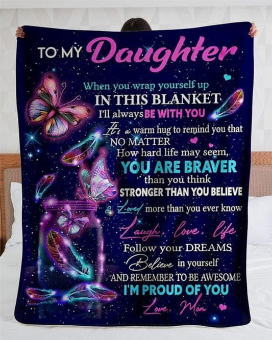 Butterfly To My Daughter Love Mom 50 x 60 Inch Flannel Blanket For Cozy Bedroom And Sofa Decor