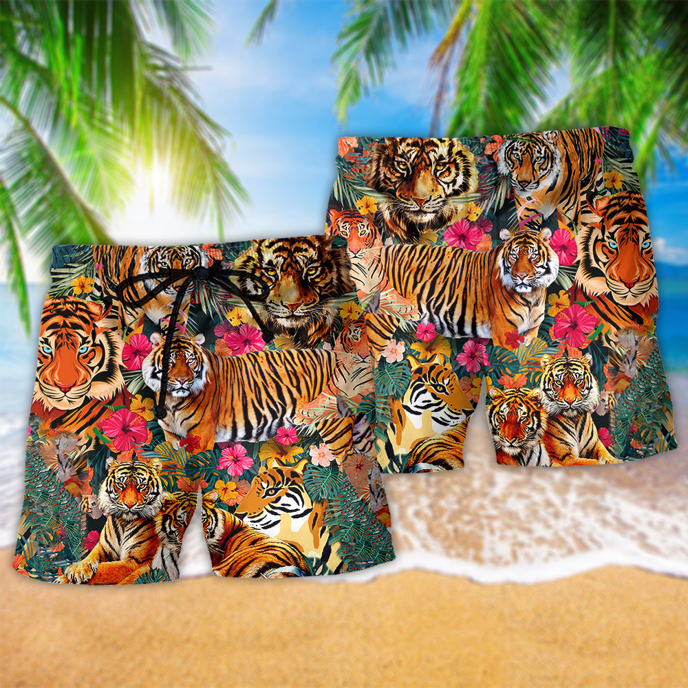 Jungle Tiger Freedom Floral Art – Beach Short