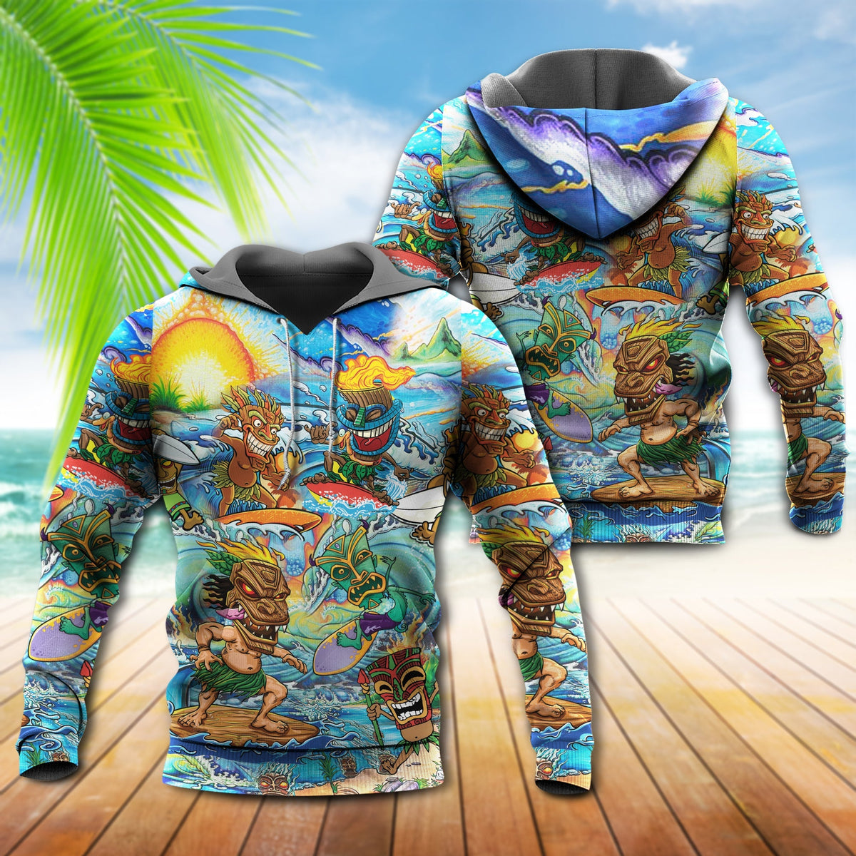 Tiki Aloha Surfing Sunset Style - 3D Hoodie