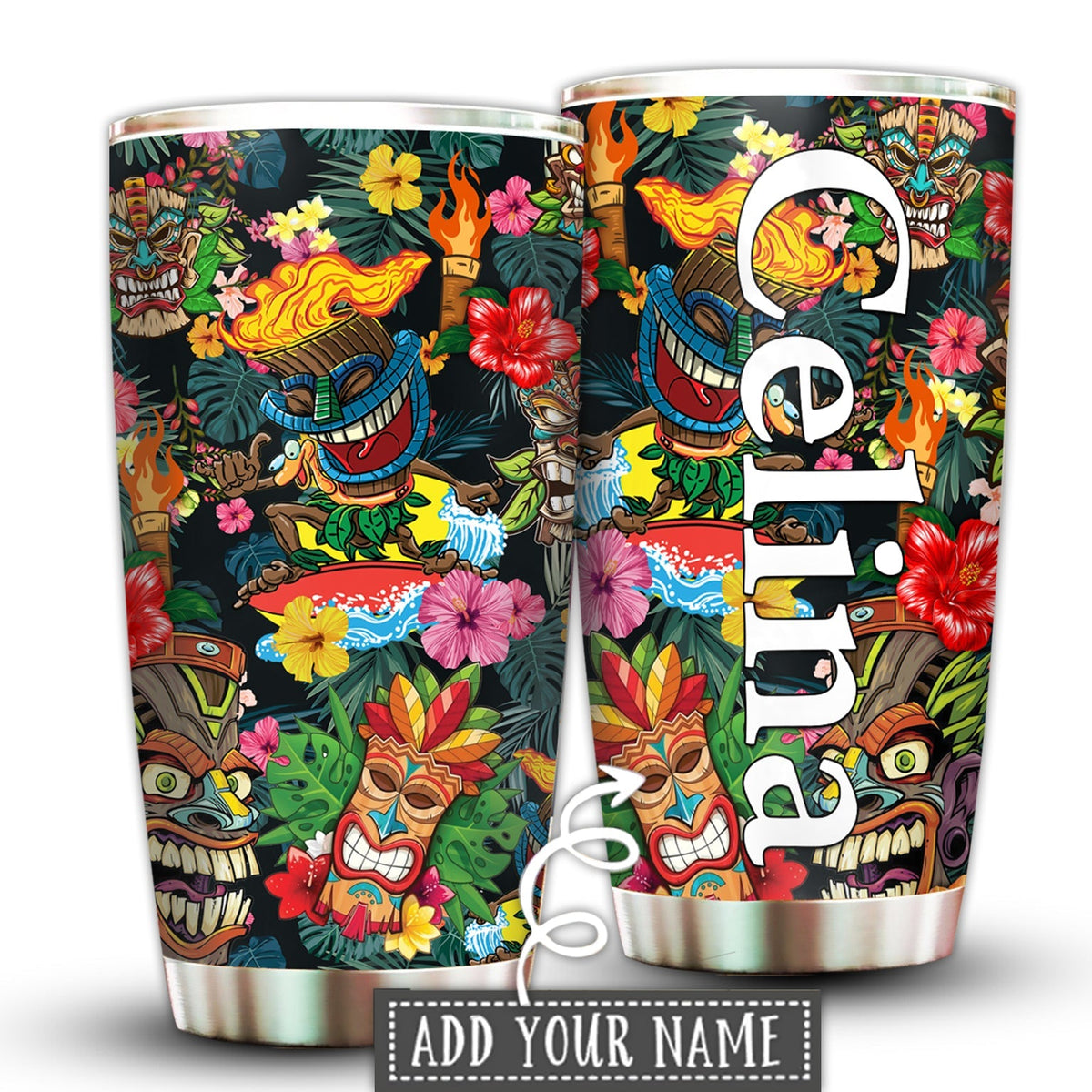 Tiki Holiday Tropical Personalized 20 Oz Tumbler For Coffee Travel And Daily Use