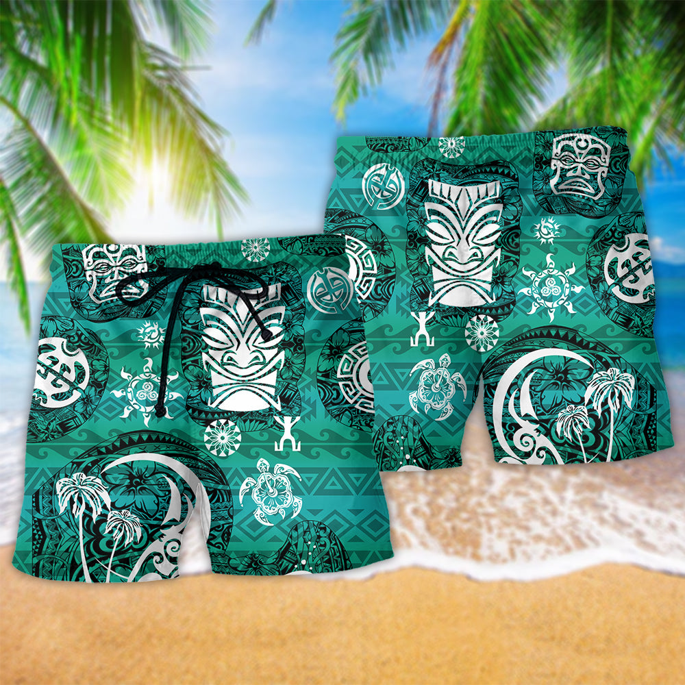 Tiki Turtle Green Art Style – Beach Short