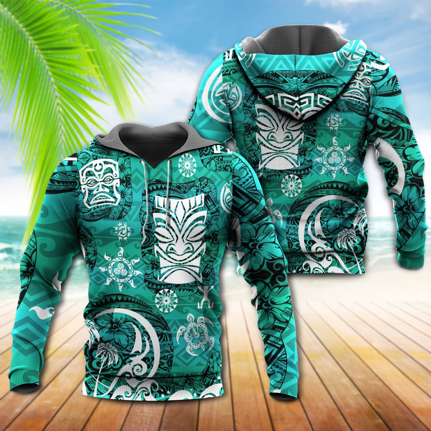 Tiki Turtle Green Island Style - 3D Hoodie