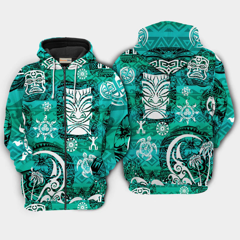 Tiki Turtle Green Style Art – 3D Hoodie