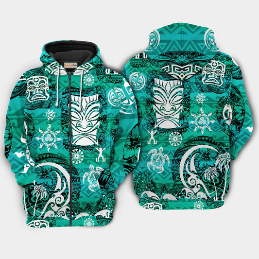 Tiki Turtle Green Style Art – 3D Hoodie