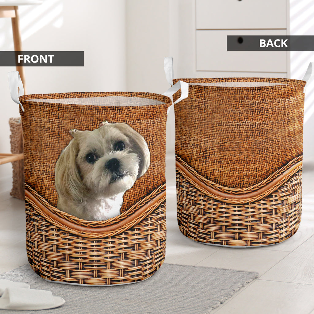 Tina Dog Rattan Teaxture - Laundry Basket - Owls Matrix LTD