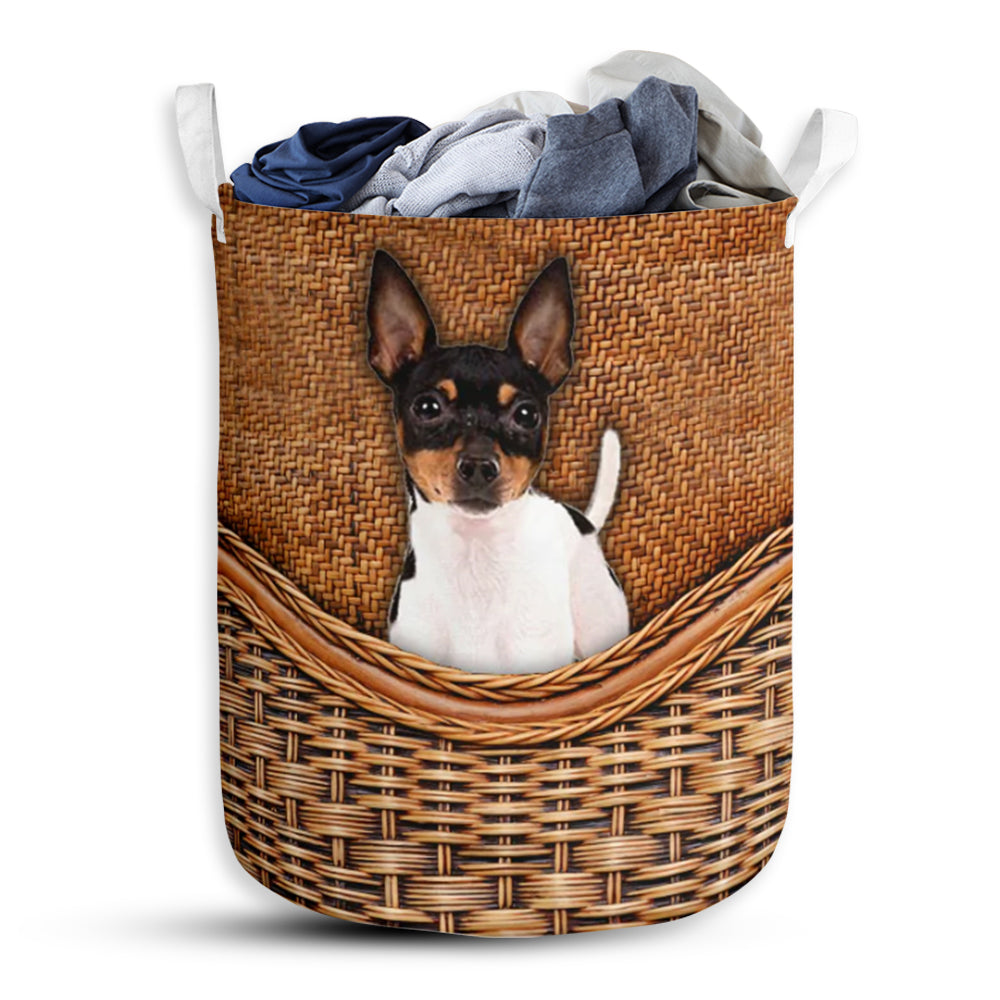 Toy Fox Terrier Dog Rattan Texture Style - Laundry Basket - Owls Matrix LTD
