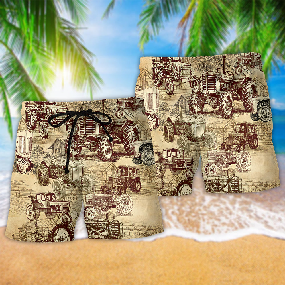 Tractor Farmer Work Life Quote Art – Beach Short