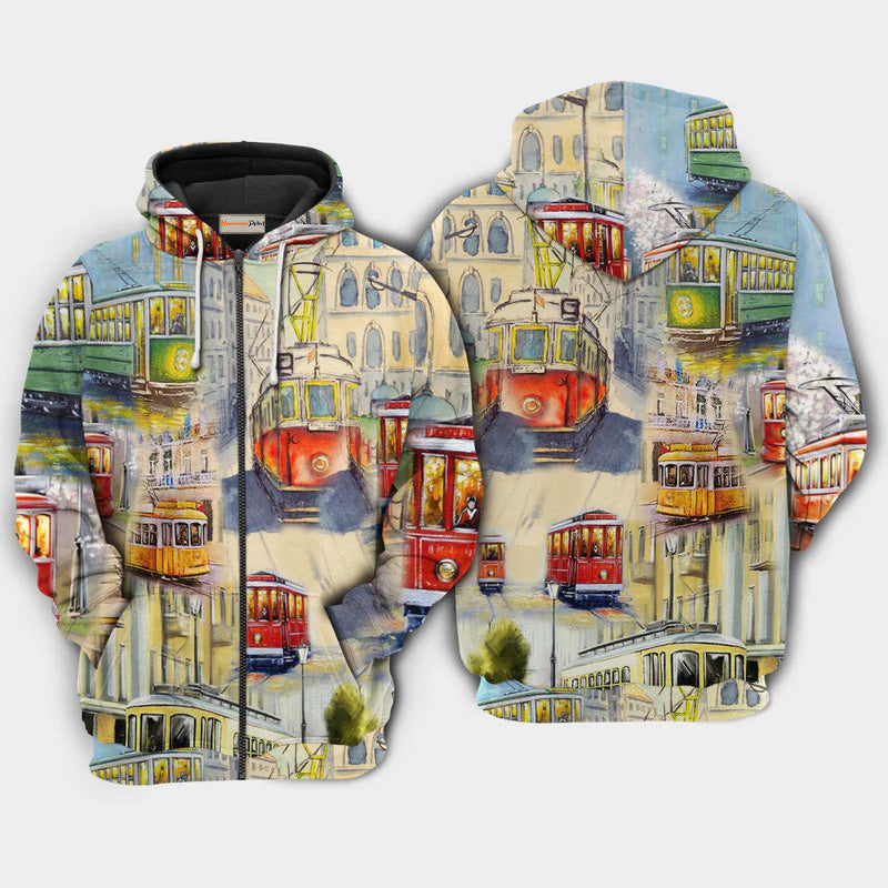 Train Love City Travel Art – 3D Hoodie