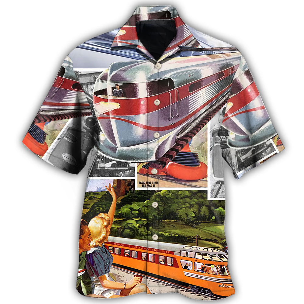 Retro Train Transportation Art - Hawaiian Shirt
